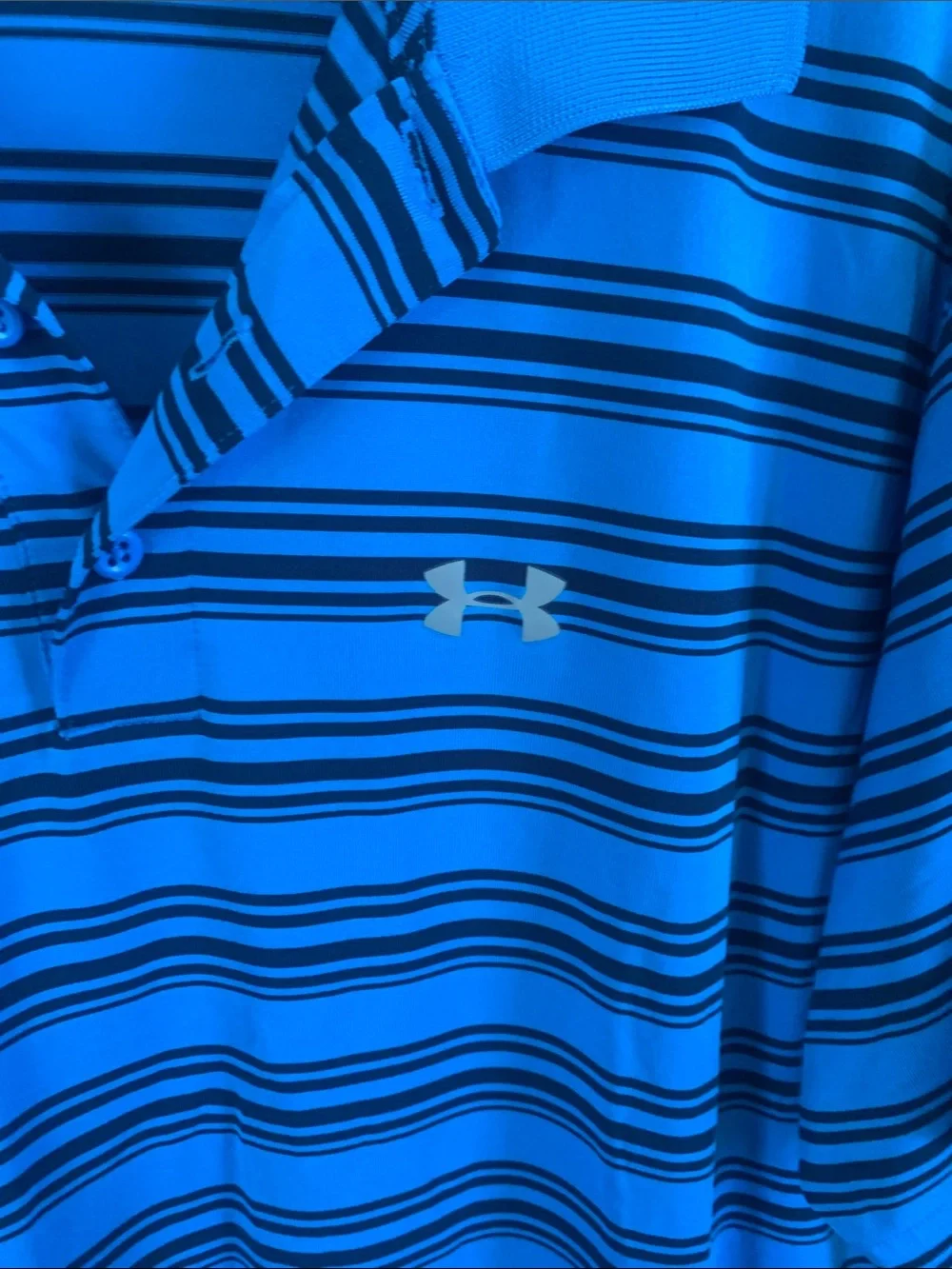 Under Armour Men's Bright Blue Striped Polo with Black Accents - Picture 2 of 8